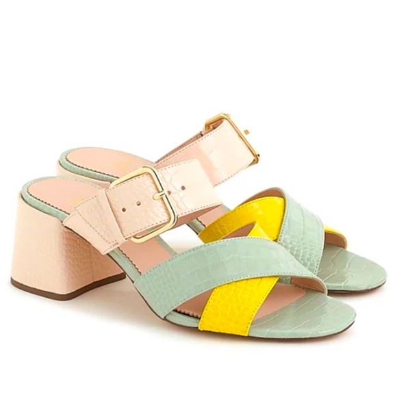 J. Crew Penny Slide Sandal Mule Open Toe Croc Embossed Leather Colorblock SZ 6 - Picture 1 of 11